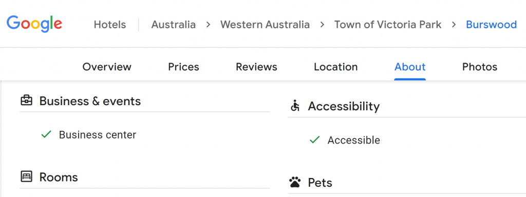 Example showing wheelchair accessible icon on Google listing