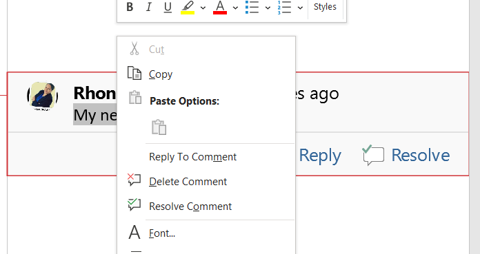 How to Reply to, Delete or Resolve a Comment in MS Word